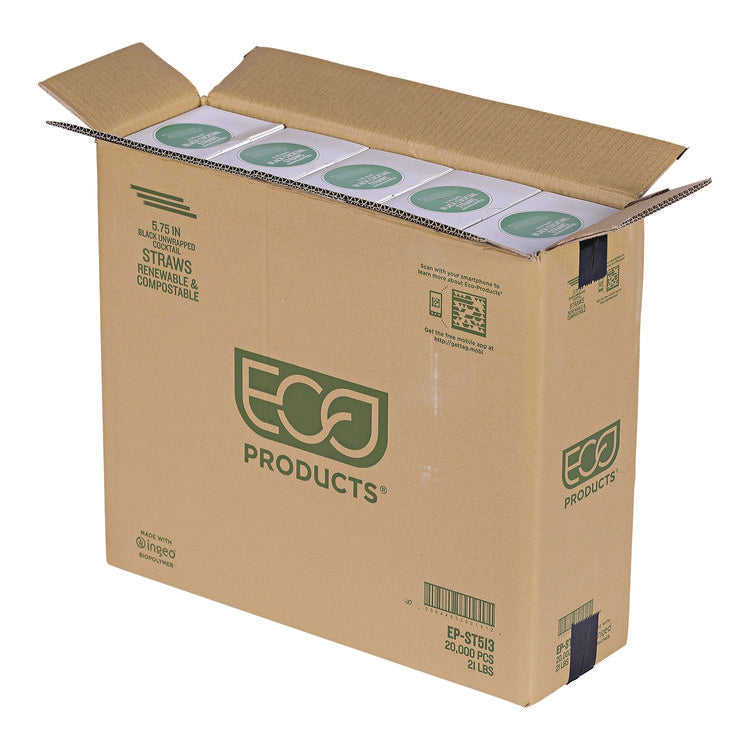 Unwrapped Straw, 5.75, Plastic, Black, 20,000/Carton