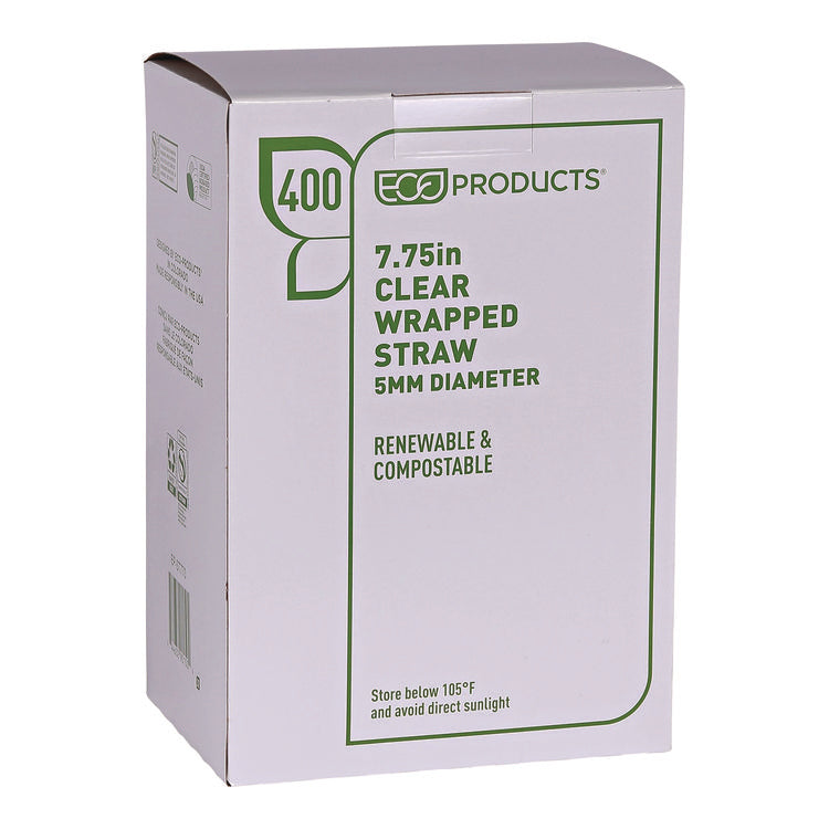 Clear Wrapped Straw, 7.75", Pla, 400/pack, 24 Packs/carton