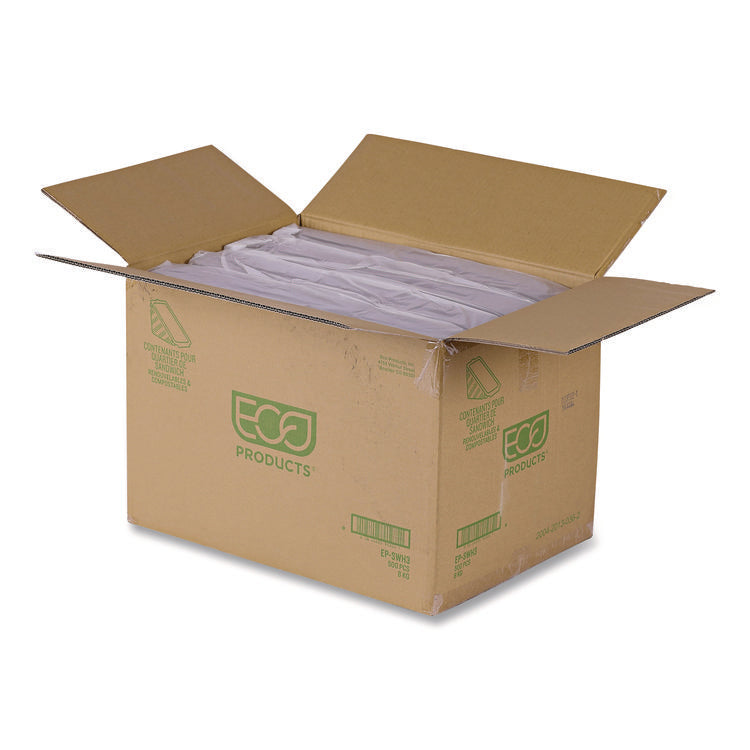 Compostable Takeout Wedge Sandwich Containers, 4.25 x 4.25 x 6.5 x 3, Clear, Plastic, 500/Carton