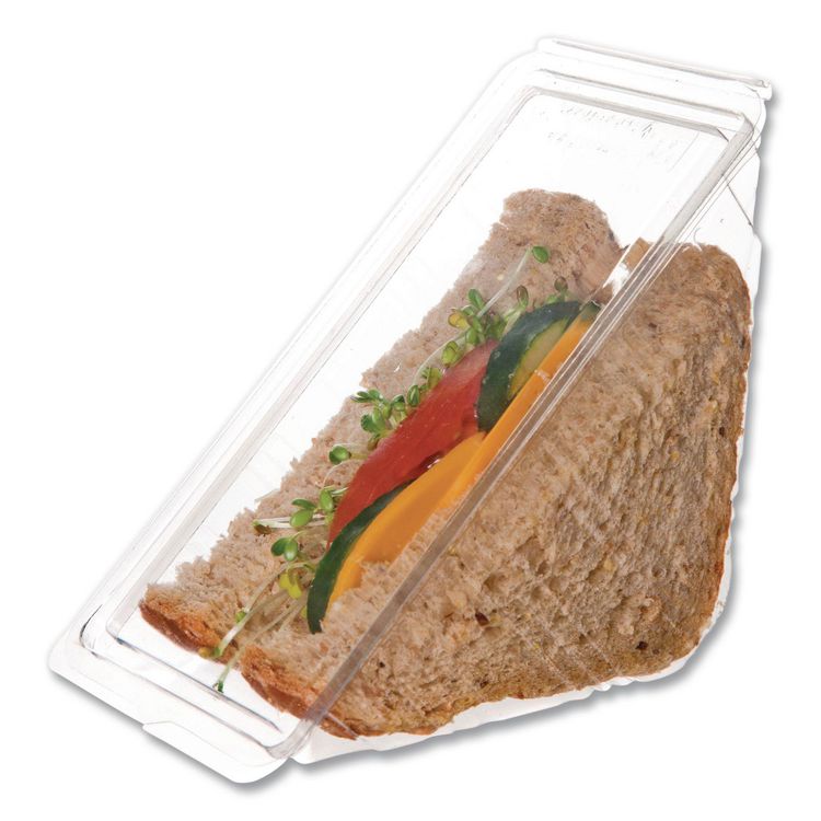Compostable Takeout Wedge Sandwich Containers, 4.25 x 4.25 x 6.5 x 3, Clear, Plastic, 500/Carton