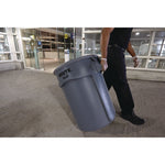 Vented Round Brute Container, 10 gal, Plastic, Gray
