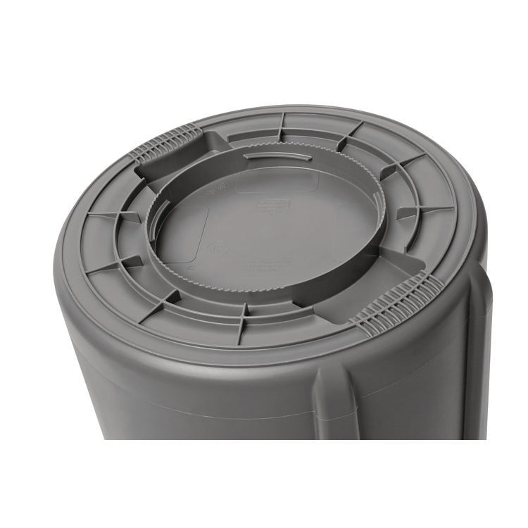 Vented Round Brute Container, 10 gal, Plastic, Gray
