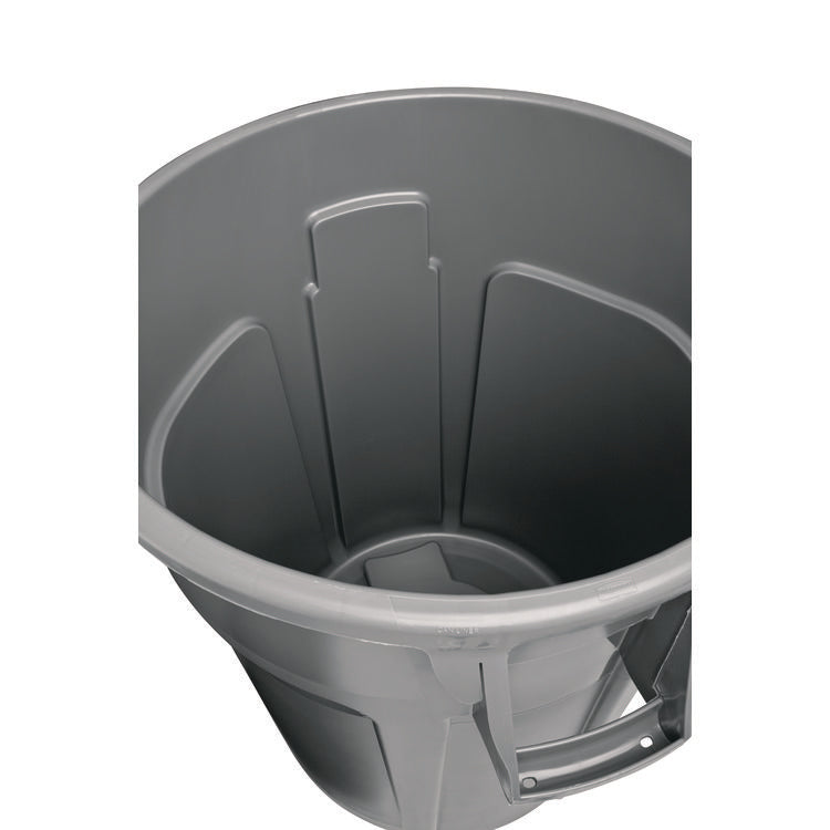 Vented Round Brute Container, 10 gal, Plastic, Gray