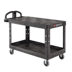 Heavy-Duty Utility Cart with Flat Shelves, Plastic, 2 Shelves, 500 lb Capacity, 25.25" x 54" x 36", Black