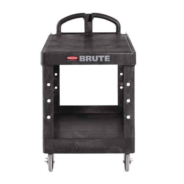 Heavy-Duty Utility Cart with Flat Shelves, Plastic, 2 Shelves, 500 lb Capacity, 25.25" x 54" x 36", Black