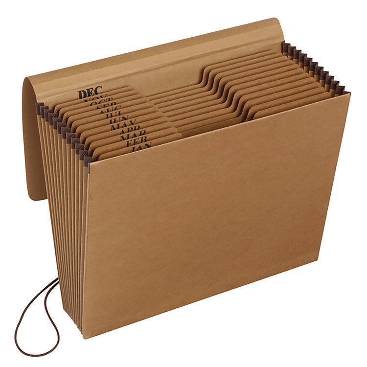 Kraft Indexed Expanding File, 12 Sections, Elastic Cord Closure, 1/12-Cut Tabs, Letter Size, Brown