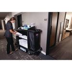 Housekeeping Cart, Plastic, 3 Shelves, 2 Bins, 22" x 60" x 50", Black