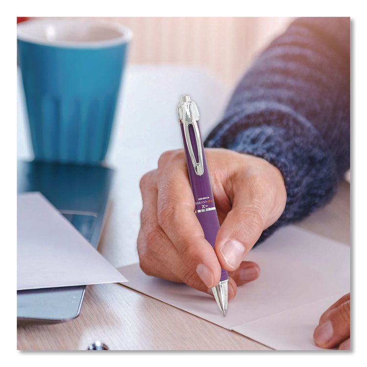 Sarasa Dry X10 Gel Pen, Retractable, Medium 0.7 mm, Violet Ink, Violet/Silver Barrel, 12/Pack