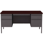 Double Pedestal Steel Desk, 60" x 30" x 29.5", Mahogany/Charcoal, Charcoal Legs