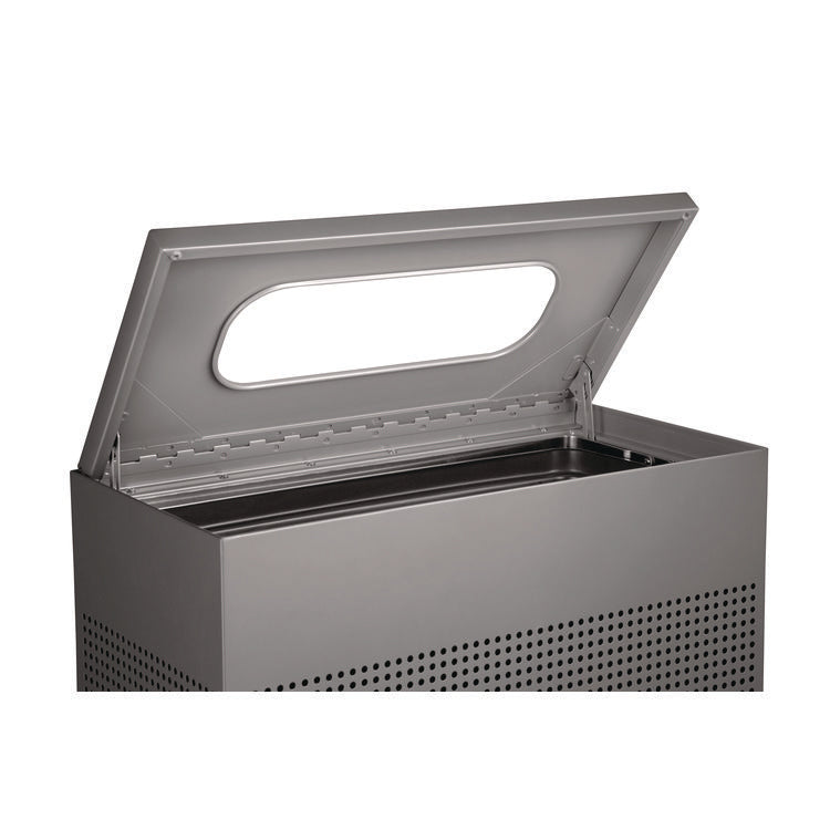 Designer Line Silhouettes Waste Receptacle, 22.5 gal, Steel, Silver Metallic
