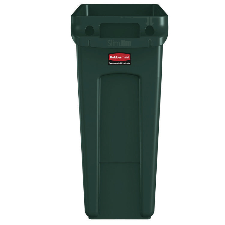 Slim Jim Plastic Recycling Container with Venting Channels, 23 gal, Plastic, Green