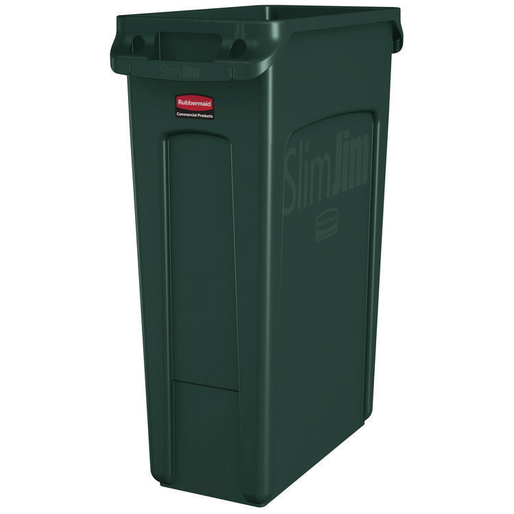 Slim Jim Plastic Recycling Container with Venting Channels, 23 gal, Plastic, Green