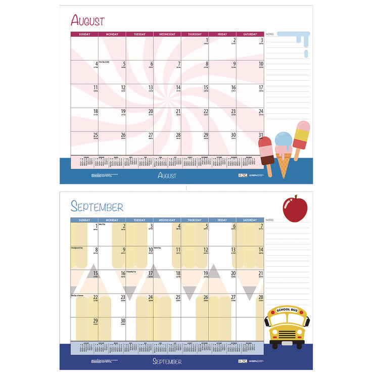 Academic Year Recycled Desk Pad Calendar, Illustrated Seasons Artwork, 22 x 17, Black Binding, 12-Month (July-June):2025-2026