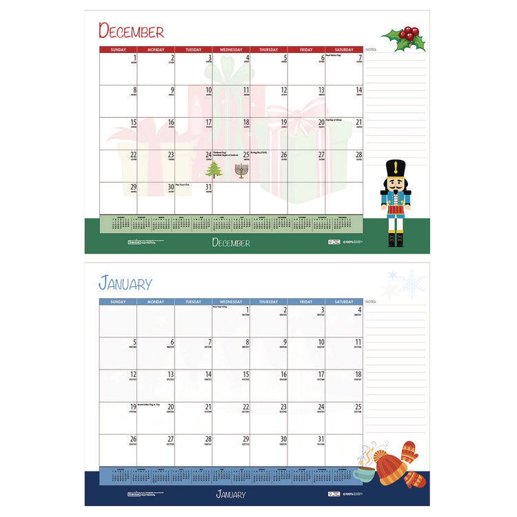 Academic Year Recycled Desk Pad Calendar, Illustrated Seasons Artwork, 22 x 17, Black Binding, 12-Month (July-June):2025-2026