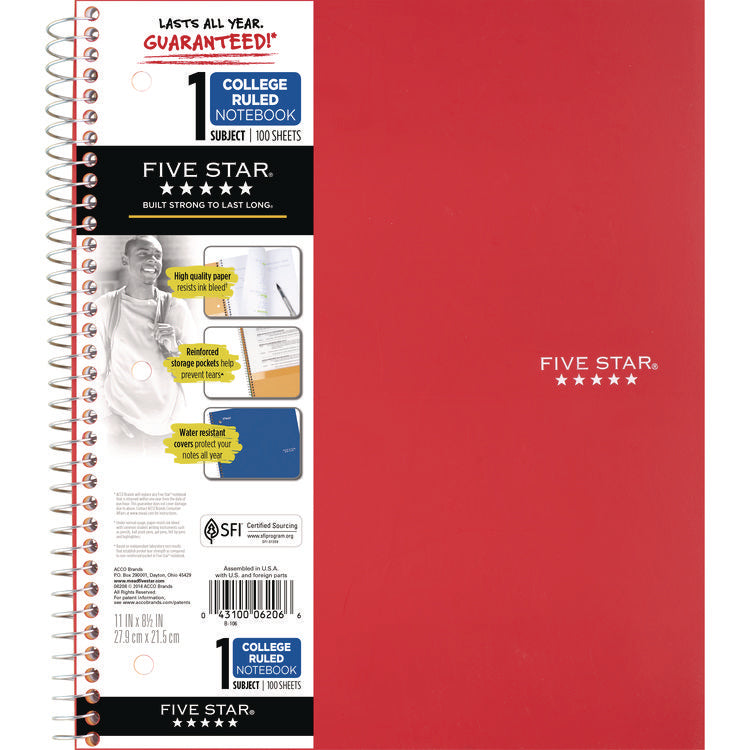 Wirebound Notebook, 1-Subject, Medium/College Rule, Red Cover, (100) 11 x 8.5 Sheets