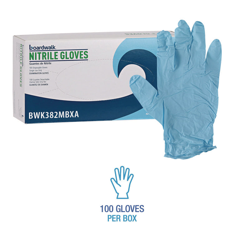 Disposable Examination Nitrile Gloves, Powder-Free, Medium, 5 mil Thick, 9.5" Long, Blue, 100/Box