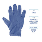 380 Series Disposable General-Purpose Nitrile Gloves, Powder-Free, Large, 4 mil Thick, 15" Long, Blue, 100/Box