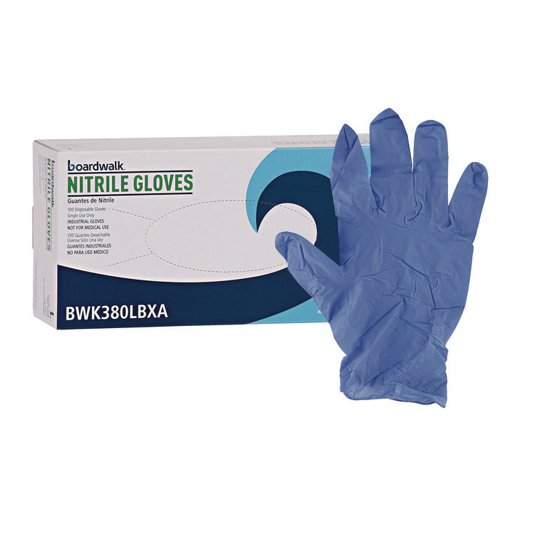 380 Series Disposable General-Purpose Nitrile Gloves, Powder-Free, Large, 4 mil Thick, 9.5" Long, Blue, 100/Box, 10 Boxes/CT