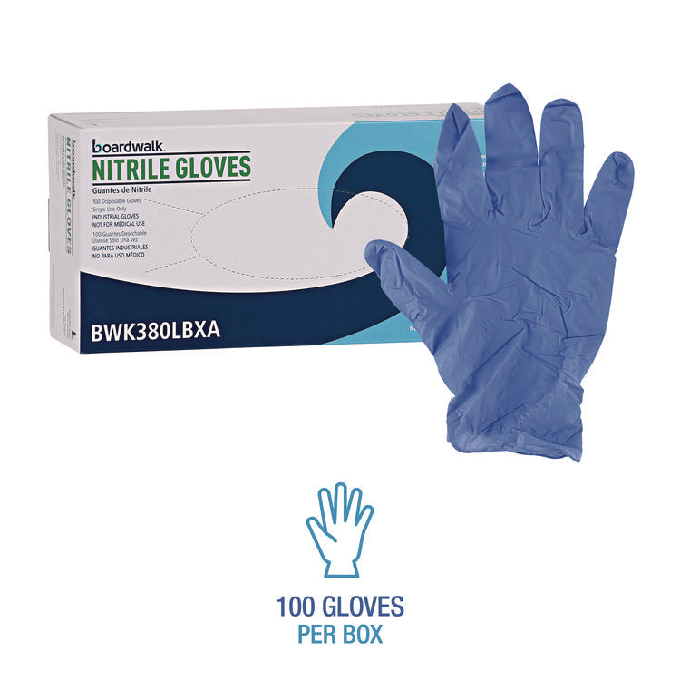 380 Series Disposable General-Purpose Nitrile Gloves, Powder-Free, Large, 4 mil Thick, 9.5" Long, Blue, 100/Box, 10 Boxes/CT