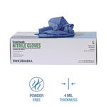 380 Series Disposable General-Purpose Nitrile Gloves, Powder-Free, Large, 4 mil Thick, 9.5" Long, Blue, 100/Box, 10 Boxes/CT