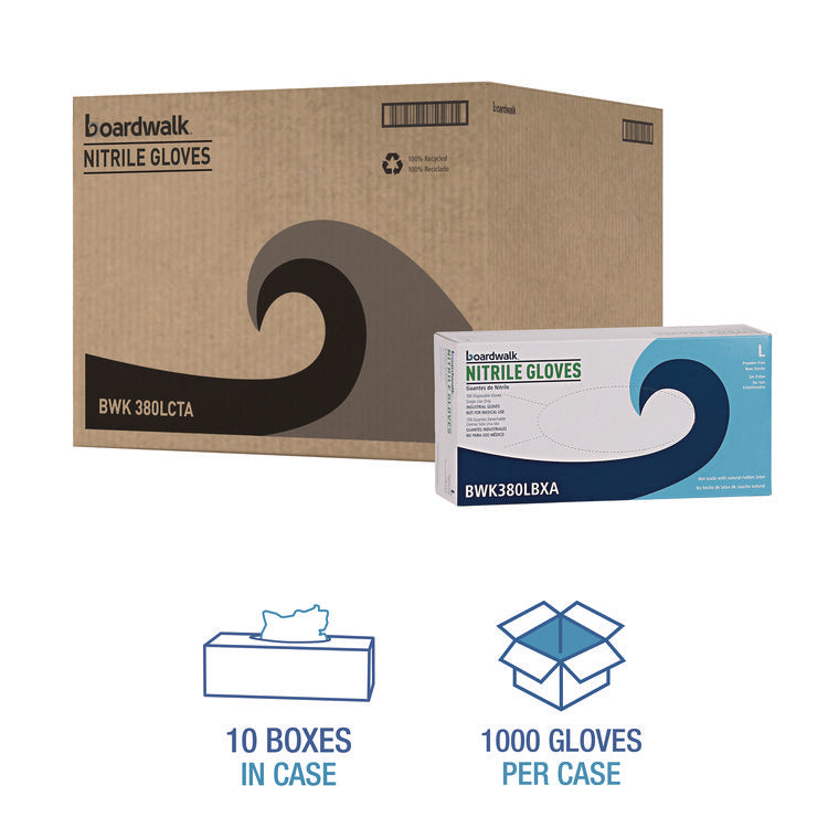 380 Series Disposable General-Purpose Nitrile Gloves, Powder-Free, Large, 4 mil Thick, 9.5" Long, Blue, 100/Box, 10 Boxes/CT