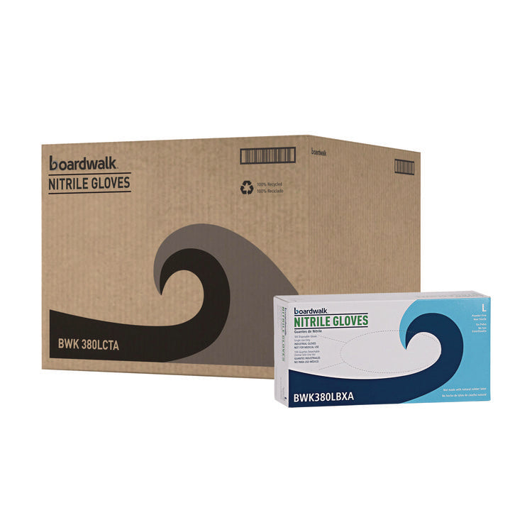 380 Series Disposable General-Purpose Nitrile Gloves, Powder-Free, Large, 4 mil Thick, 9.5" Long, Blue, 100/Box, 10 Boxes/CT