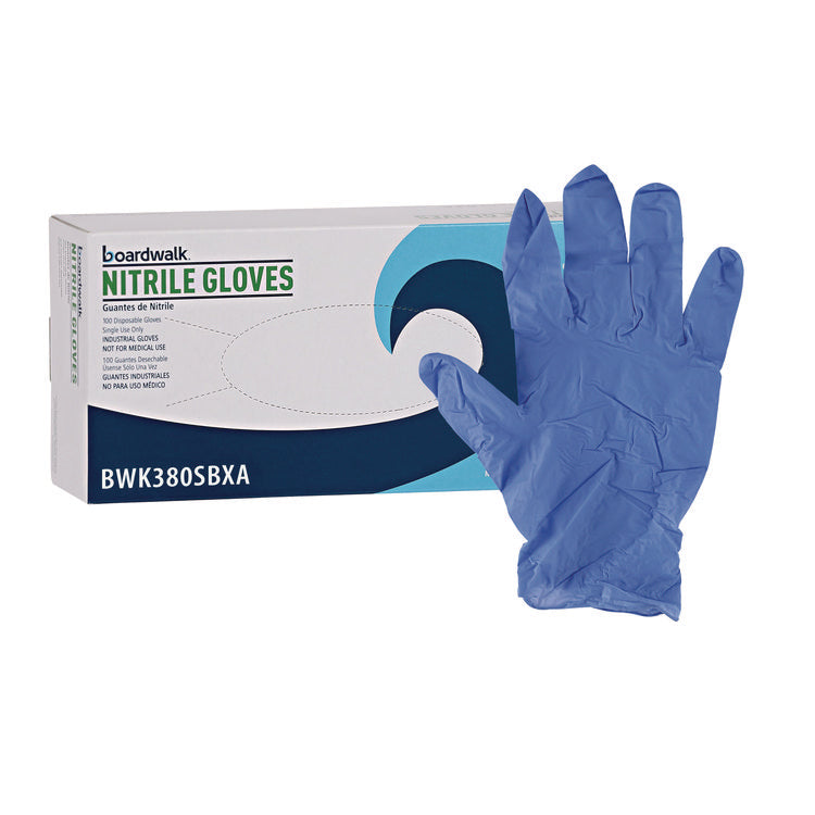 380 Series Disposable General-Purpose Nitrile Gloves, Powder-Free, Small, 4 mil Thick, 18" Long, Blue, 100/Box