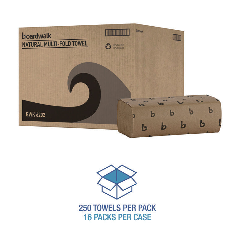 Multifold Paper Towels, 1-Ply, 9 x 9.45, Natural, 250/Pack, 16 Packs/Carton