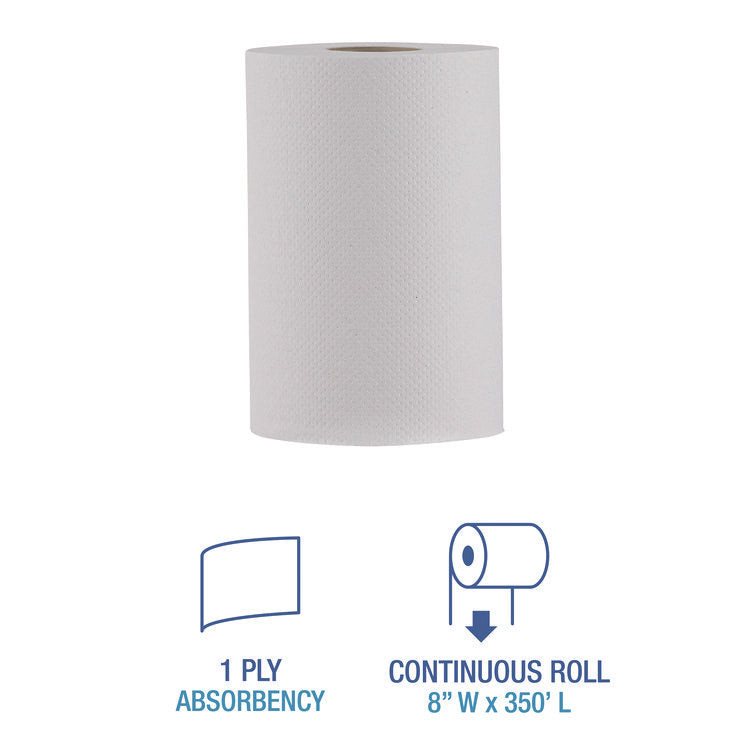 Hardwound Paper Towels, Nonperforated, 1-Ply, 8" x 350 ft, White, 12 Rolls/Carton