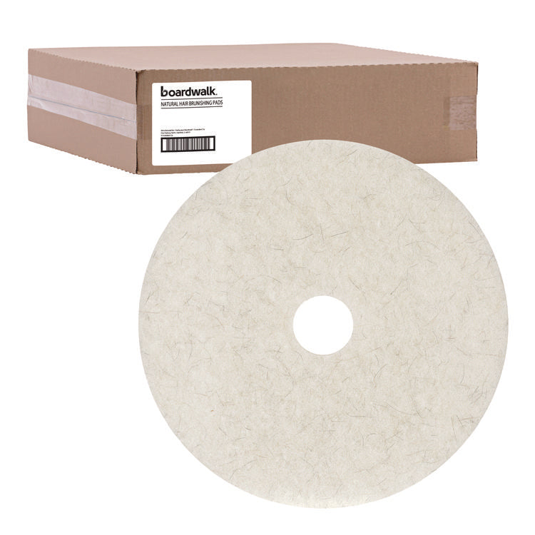 Natural Burnishing Floor Pads, 17" Diameter, White, 5/carton