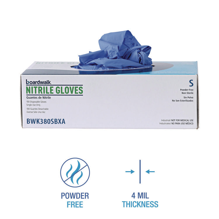 380 Series Disposable General-Purpose Nitrile Gloves, Powder-Free, Small, 4 mil Thick, 18" Long, Blue, 100/Box