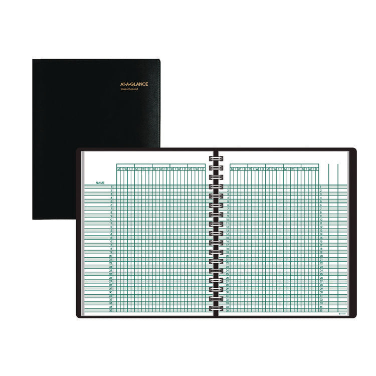 Undated Class Record Book, Nine To 10 Week Term: Two-Page Spread (35 Students), 10.88 X 8.25, Black Cover