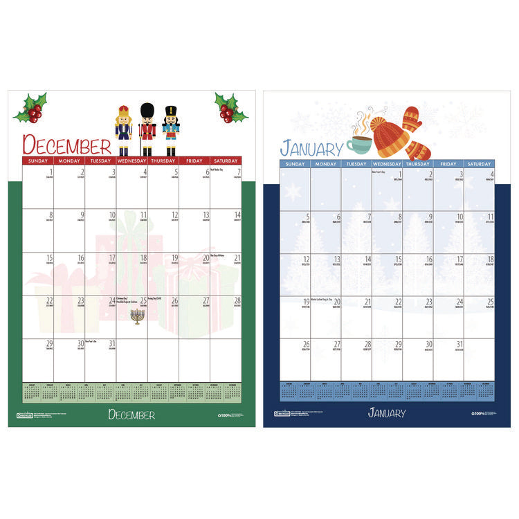Academic Year Recycled Seasonal Wall Calendar, Illustrated Seasons Artwork, 12 x 16.5, 12-Month (July to June): 2025 to 2026