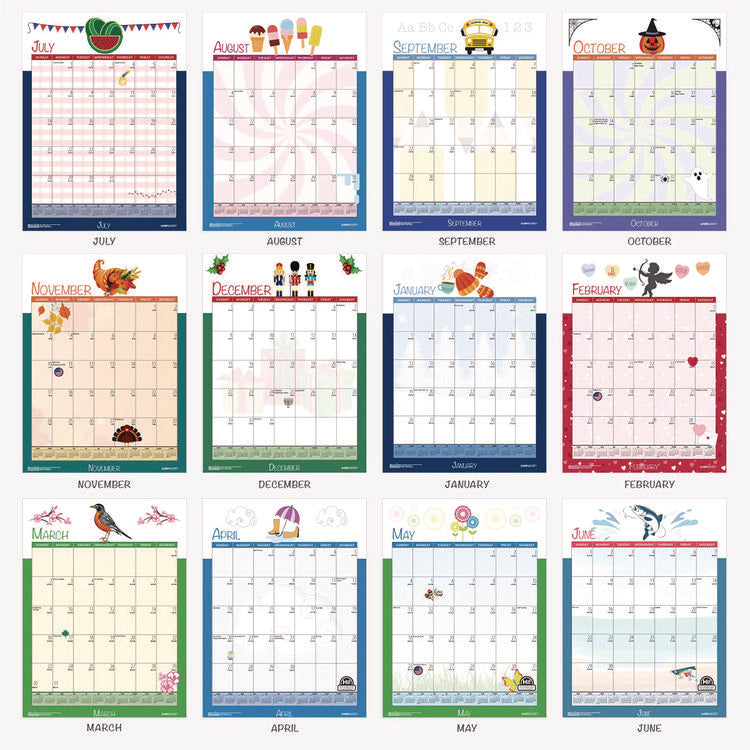 Academic Year Recycled Seasonal Wall Calendar, Illustrated Seasons Artwork, 12 x 16.5, 12-Month (July to June): 2025 to 2026