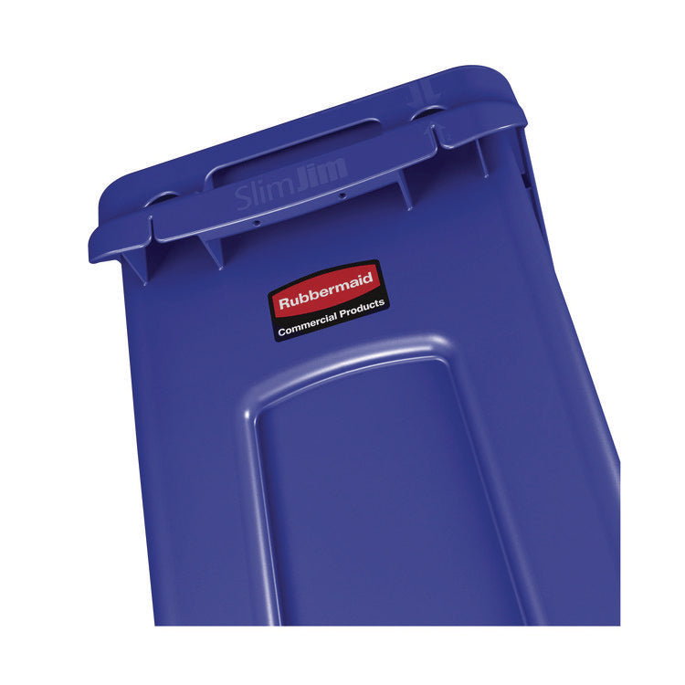 Slim Jim Plastic Recycling Container with Venting Channels, 23 gal, Plastic, Blue