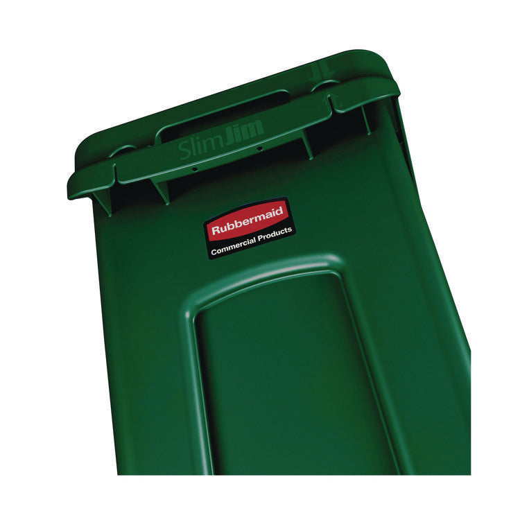 Slim Jim Plastic Recycling Container with Venting Channels, 23 gal, Plastic, Green