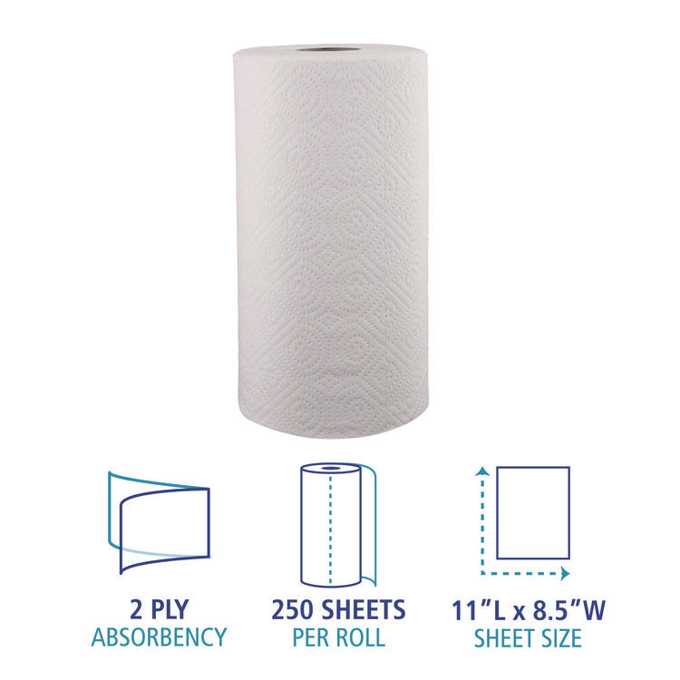 Kitchen Roll Towel, 2-Ply, 11 X 8.5, White, 250/roll, 12 Rolls/carton