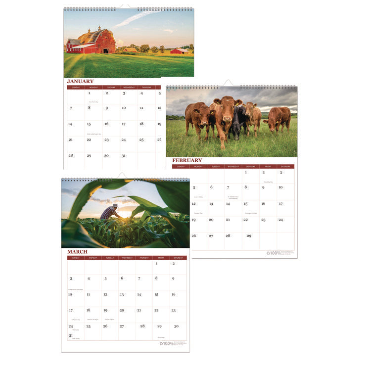 100% Recycled Farm Life Wall Calendar, 11 x 14, White/Multicolor Sheets, 12-Month (Jan-Dec): 2025