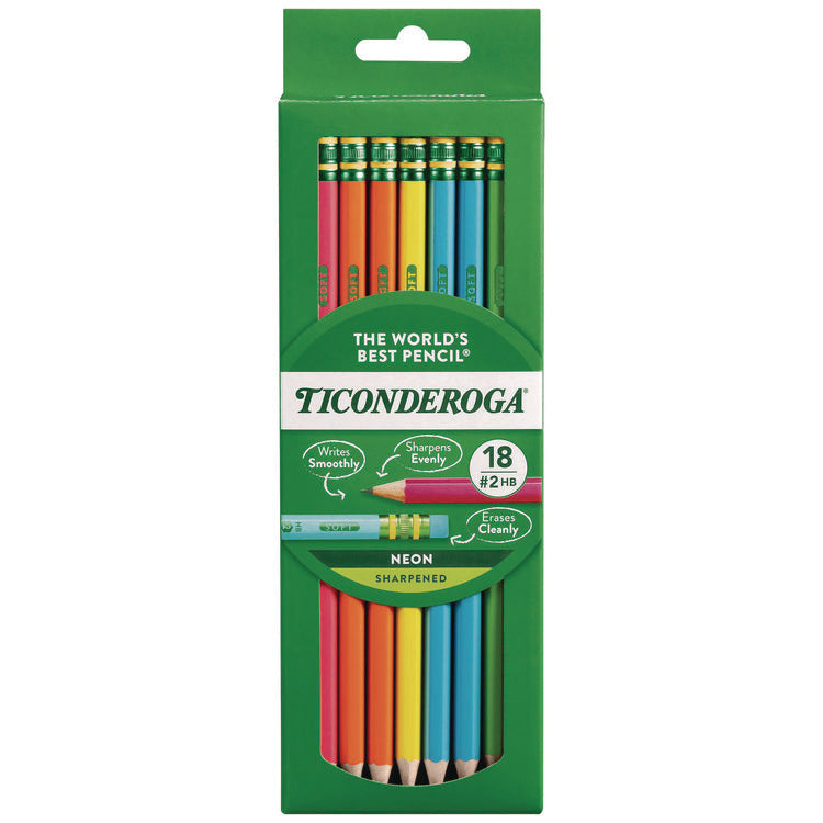 Pre-Sharpened Pencil, 2.2 mm, HB (#2), Black Lead, Neon Assorted Barrel Colors, 18/Pack
