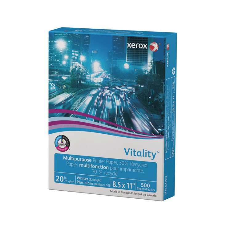 Vitality 30% Recycled Multipurpose Paper, 92 Bright, 20 lb Bond Weight, 8.5 x 11, White, 500/Ream