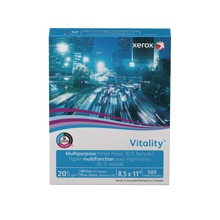 Vitality 30% Recycled Multipurpose Paper, 92 Bright, 20 lb Bond Weight, 8.5 x 11, White, 500/Ream