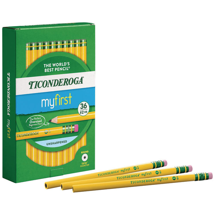 My First Woodcase Pencil with Eraser, 3.6 mm, HB (#2), Black Lead, Yellow Barrel, 36/Pack