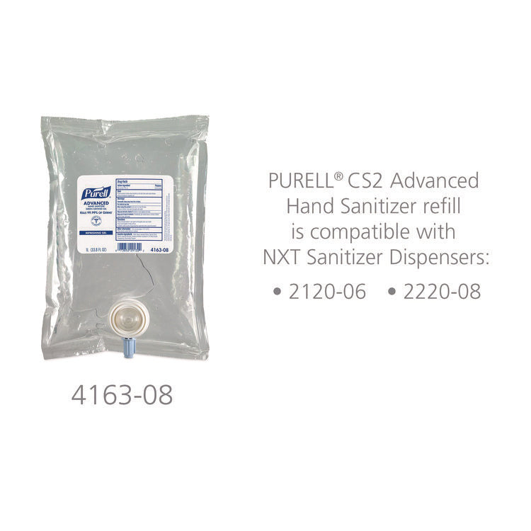 Advanced Hand Sanitizer Green Certified Gel Refill, For CS2 Dispensers, 1,000 mL, Fragrance-Free, 8/Carton