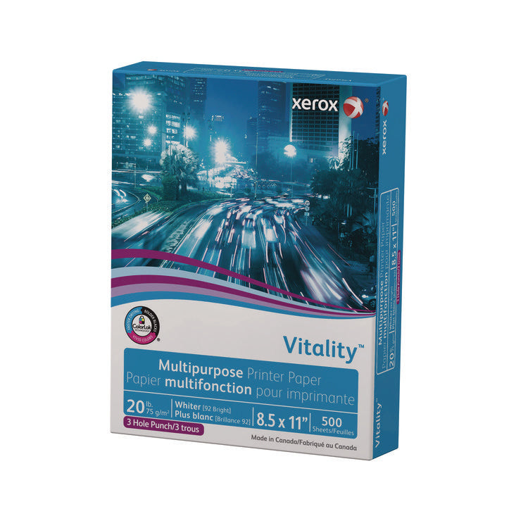 Vitality Multipurpose Print Paper, 92 Bright, 3-Hole, 20 lb Bond Weight, 8.5 x 11, 500 Sheets/Ream, 10 Reams/Carton