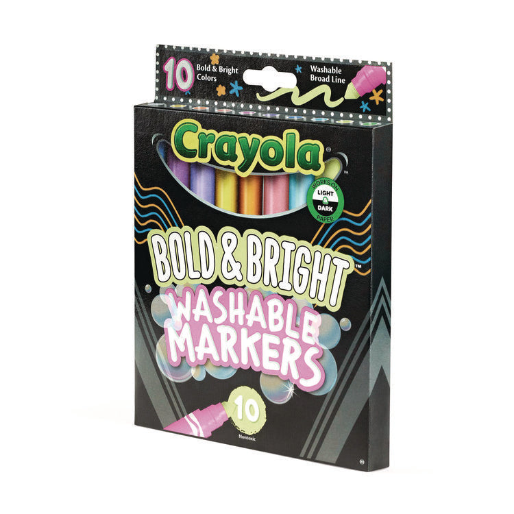 Bold and Bright Washable Markers, Broad Bullet Tip, Assorted Colors, 10/Box