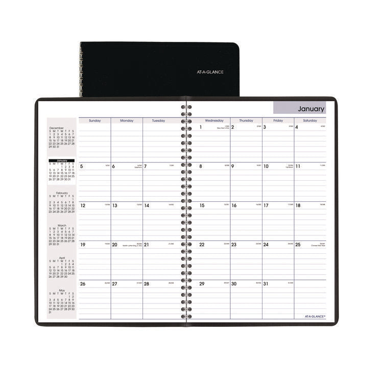 DayMinder Monthly Planner, Ruled Blocks, 12 x 8, Black Cover, 14-Month: Dec 2024 to Jan 2026