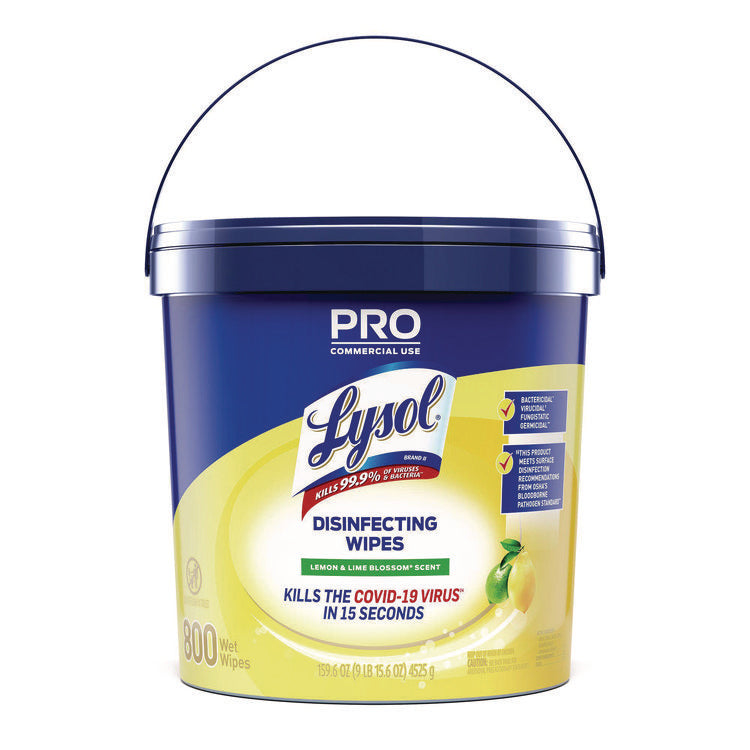 Professional Disinfecting Wipe Bucket, 1-Ply, 6 x 8, Lemon and Lime Blossom, White, 800 Wipes/Bucket, 2 Buckets/Carton