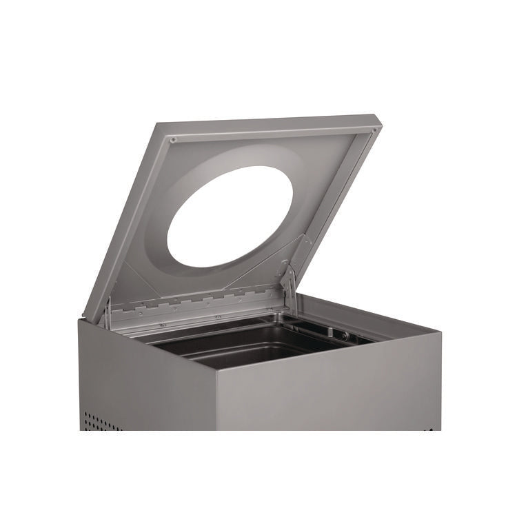 designer line silhouettes waste receptacle, 16 gal, steel, silver metallic