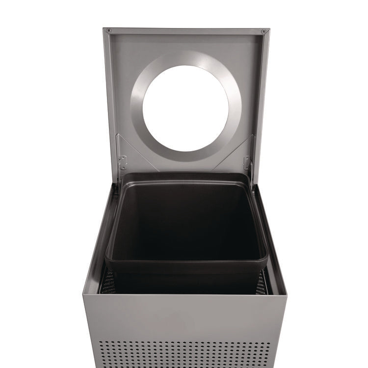 designer line silhouettes waste receptacle, 16 gal, steel, silver metallic