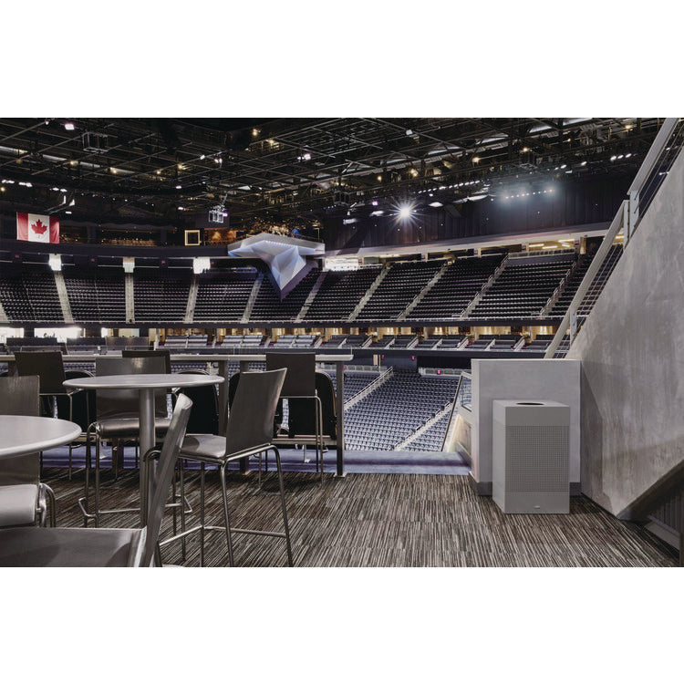 designer line silhouettes waste receptacle, 16 gal, steel, silver metallic